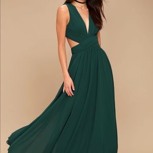 LuLu’s formal forest green cutout dress